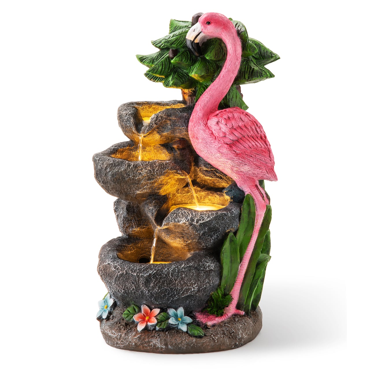 Glitzhome® 23.5" LED 4-Tier Flamingo Outdoor Fountain